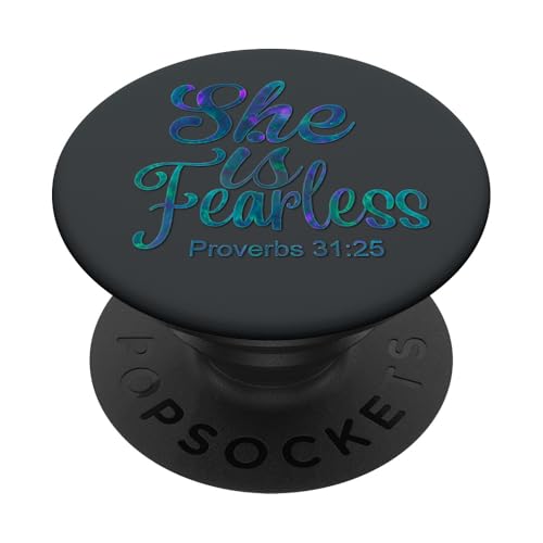 Teal Blue Purple She is Fearless Phone grip on Dark gray PopSockets Adhesive PopGrip - style: Adhesive PopGrip