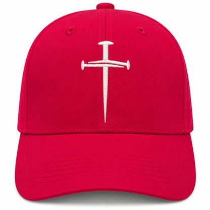 Three Nails Cross Christian Hats, Embroidered Baseball Caps for Adults - color: Hot Pink