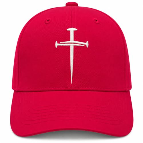 Three Nails Cross Christian Hats, Embroidered Baseball Caps for Adults - color: Hot Pink