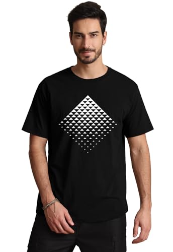 Aiyino Men's Triangle Geometric Tee – Gradient Art 100% Cotton Casual Top - color: Black, size: Medium