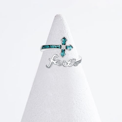 Cross Rings 925 Sterling Silver for Women Christian Religious Jewelry Faith Gifts for Mom Wife Girlfriend Her - color: White-10