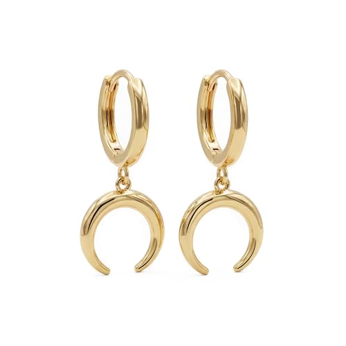 MYEARS Women Earrings Gold Huggie Hoop Dangle Drop 14K Gold Plated Small Simple Hypoallergenic Everyday Jewelry - style: Horn Moon