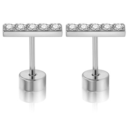 XUU 20G Flat Back Stud Earrings ASTM F136 Titanium - color: silver rectangle