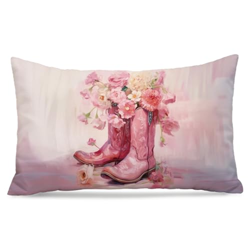 Pink Coquette Trendy Preppy Pillow Covers 12x20, for Teen Girls Room Decor, Country Throw Pillow Covers for Bedroom, Dorm Room Decor for Girls, Cowgirl Gifts for Women - color: Pink Western(white01)