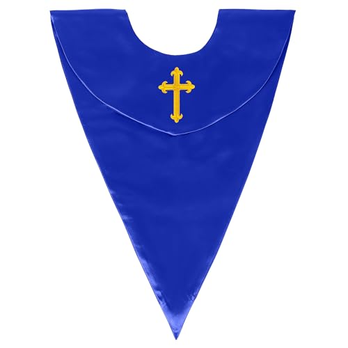 GradPlaza Unisex V Shape Church Choir Stole with Gold or White Embroidery Cross for Adults Church - color: Blue, style: Gpld Cross