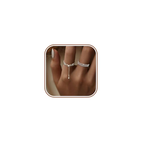 925 Sterling Silver Adjustable Link Chain Rings for Women Daughter - color: Style 2-Silver