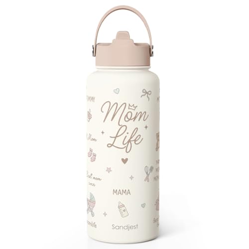SANDJEST Gift for Mom, Mom Life Water Bottle Stainless Steel 32oz with Lid & Straw, Insulated Bottles Gifts for Mother Friends Women Mother's Day - color: Mom 3