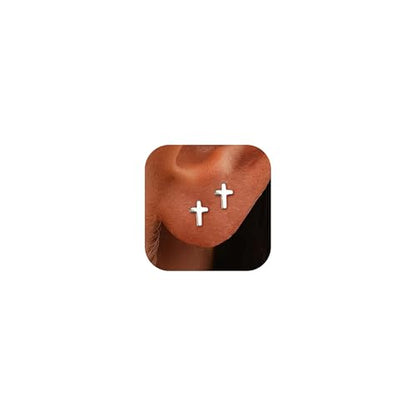 Small Gold Cross Earrings for Women Rhinestone Cross Stud Earrings Trendy Jewelry Gift - color: A: Silver Cross Earrings