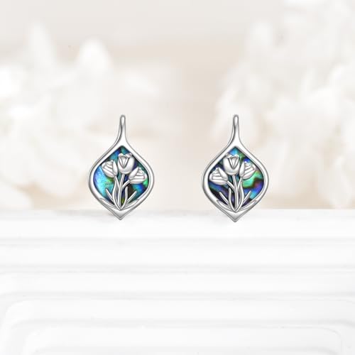 Celtic Trinity Knot Earrings for Women 925 Sterling Silver Triquetra Knot Leverback Abalone Shell Irish Jewelry Tree of Life Gift - style: tulip