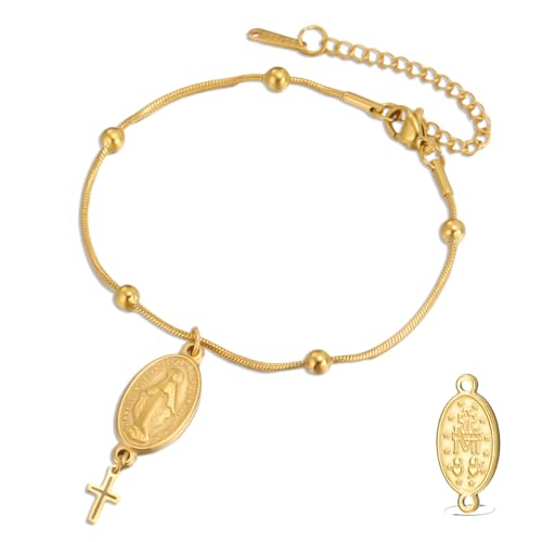 VASSAGO Virgin Mary Bracelet for Women Men Double-Sided Virgen de Guadalupe Rosary Bracelet Medal Handmade Braided Rope Catholic Christian Religious Jewelry Gift - color: Gold 10
