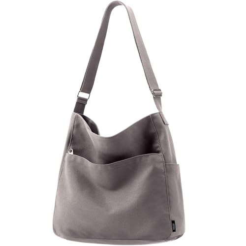 KALIDI Canvas Tote Bag Zipper Large Crossbody Shoulder Bag Messenger Bag - color: *Grey