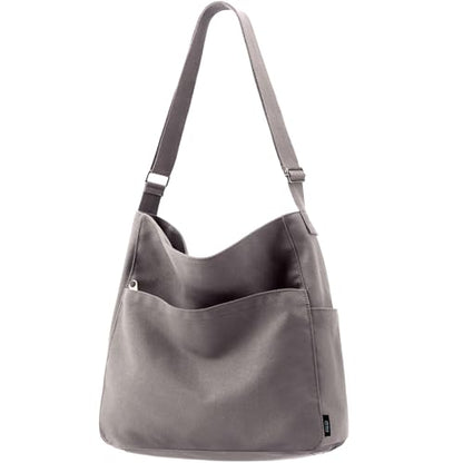 KALIDI Canvas Tote Bag Zipper Large Crossbody Shoulder Bag Messenger Bag - color: *Grey