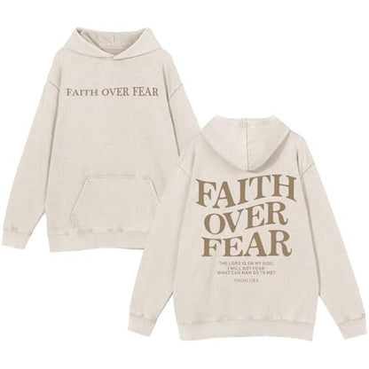 Christian Faith Over Fear Hoodies for Men Jesus Religious Graphic Sweatshirt Bible Verse Acid Wash Pullover Hoodie - color: Apricot, size: XX-Large