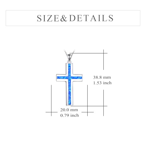 YFN Cross Necklace Sterling Silver Religious Cross Pendant Jewelry Christian Gifts for Women Men - style: B. Blue Opal