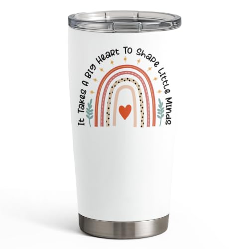 SANDJEST Teacher Tumbler - It Takes Big Heart to Shape Little Minds Travel Coffee Mug Appreciation Gift for Teachers - 20oz Insulated Stainless Steel Tumblers Birthday, Christmas, Back To School Gifts - color: Teacher 2