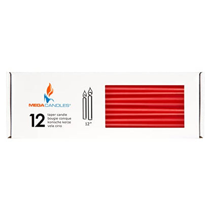 Mega Candles 12 pcs Unscented Red Taper Candles, Hand Poured Wax Candle 12 Inch x 7/8 Inch, Home Décor, Wedding Receptions, Centerpieces, Occasions, Events, Romantic Dinners, Prayer, Holders - color: Red