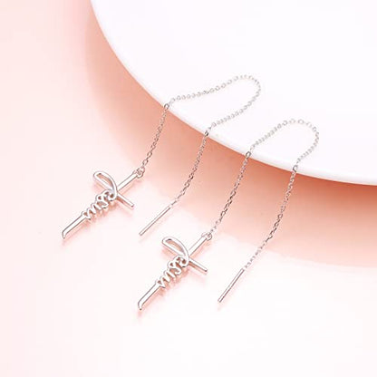 925 Sterling Silver Infinity Love of God Simple Dainty Faith Cross Dangle Earrings Religious Gift for Women - color: Jesus Chain