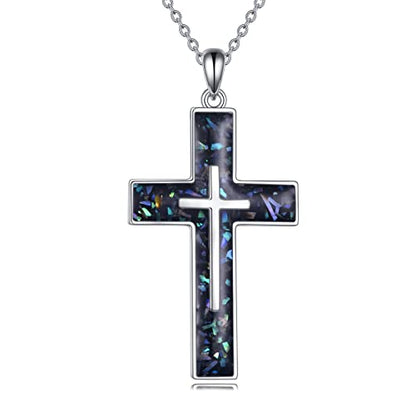 YFN Cross Necklace Sterling Silver Religious Cross Pendant Jewelry Christian Gifts for Women Men - style: A. Abalone Shell Randomized
