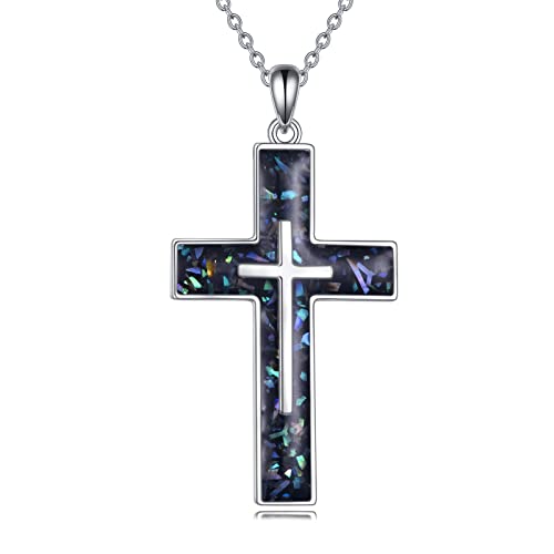 YFN Cross Necklace Sterling Silver Religious Cross Pendant Jewelry Christian Gifts for Women Men - style: A. Abalone Shell Randomized