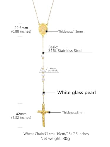 Supcare Rosary for Men Women Catholic Necklace Rosary Beads Customized - color: F04-Mary Yellow White Pearl