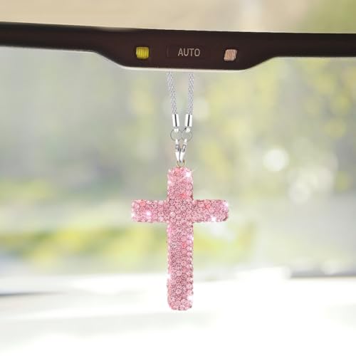 ZIMISI Bling Cross Car Hanging Ornament (Pink) - color: Pink
