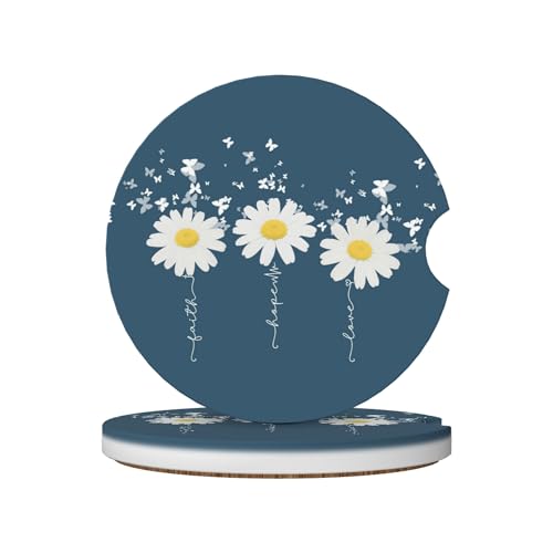 Daisy Faith Hope Love Car Cup Holder Coasters 2 Pack 2.63" for Women - color: Blue