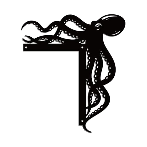 WADORN Octopus Metal Door Frame Decoration, 11x12.6 Inch Octopus Metal Wall Art Decor Black Ocean Theme Corner Sign with Double Sided Silhouette for Indoor Outdoor Door Window Shelf Table Corner - color: Octopus