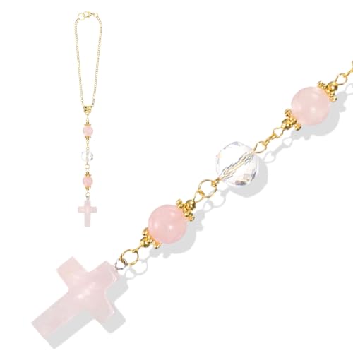 M METERXITY 1-Pcs Crystal Cross Car Mirror Hanging, Rearview Mirror Pendant - color: Pink