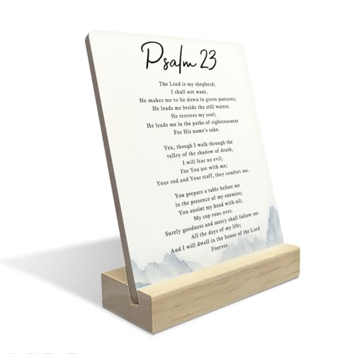 Psalm 23 Wall Art, The Lord Is My Shepherd Wall Art Bible Verse Desk Decor Rustic Plaque With Wood Mountain Wooden Sign, Christian Decorative Wood Sign for Home Office Shelf Decor - color: Psalm23