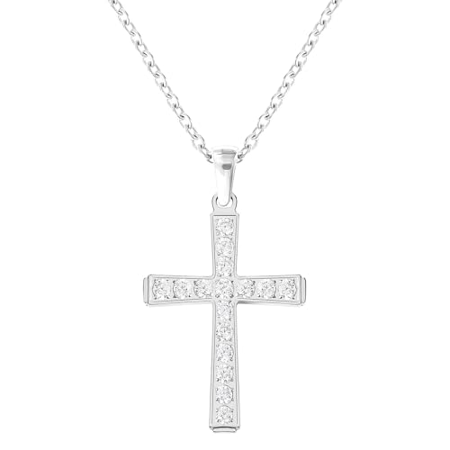 Gold Cross Necklace for Women Diamond Necklace for Women Sparkling Cubic Zirconia Pendant 18K Gold Plated Cross Pendant Religious Jewelry with Diamond Birthday Gift Christian Gifts for Her - color: White Gold, style: Large cross