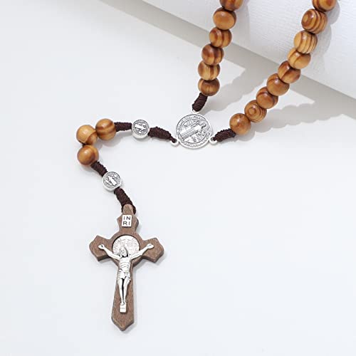 KOMI Handmade Wooden Catholic Rosaries, Rosary Beads Necklace Wood Christian Prayer Beads Catholic Christian Gift - style: Rosary#6
