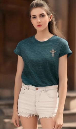 Christian Jesus Faith T Shirts for Women - color: Dark Green1, size: X-Large