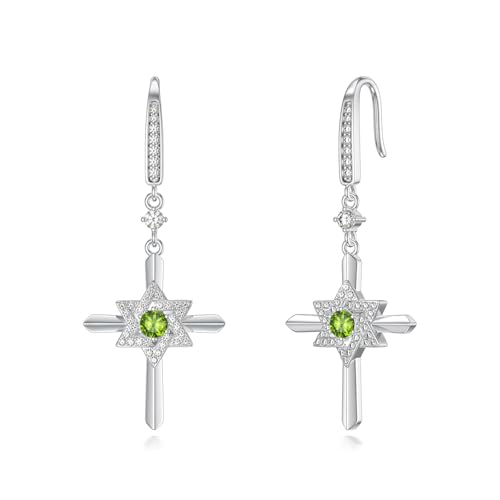 Seiyang Cross Birthstone Earring 925 Sterling Silver Cross Dangle Drop Earrings with 12 Months Birthstone Birthday Jewelry Gifts for Women Mom Her - color: 08-August, size: Style B