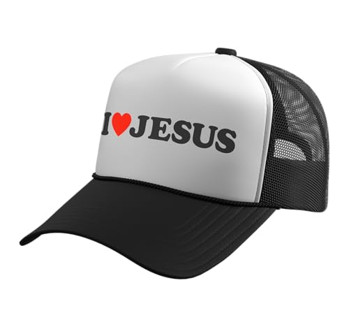I Heart Jesus Christ Apparel Christian Trucker Hat with Adjustable Mesh Back - color: Black/White