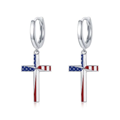 Cross Earrings for Women Men 925 Sterling Silver, Cross Hoop Drop Earrings, Christian Jewelry Gift for Women Men - style: Independent Cross Earrings #1