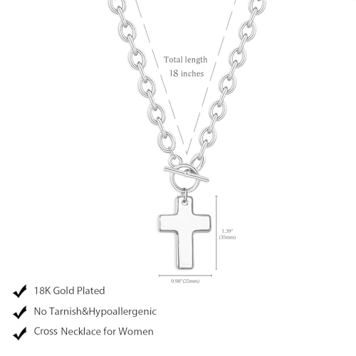 LULII Cross Necklace for Women Dainty 14K Gold Silver Plated Small Cross Pendant Choker Simple Cute Cross Gold Necklace for Women Trendy Faith Jewelry Gift - color: Chunky Cross Necklace-Silver