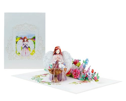 Guardian Angel Sympathy Cards with Envelopes, 3D Get Well Pop Up Cards for Women, Funeral Bereavement Memorial Christmas With Angel (6x8in Pray Angel) - color: Easter Angel