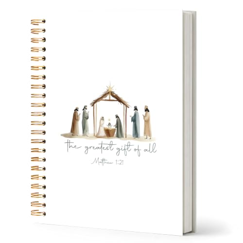 Christian Nativity Notebook Journal,Christian Gifts for Women,Bible Notebooks for Note Taking,Bible Journaling Notebook,Birth of Jesus Bible Verse Matthew 1:21 Hardcover Notebook,5.5x8.3 Inch - color: White the Birth of Jesus