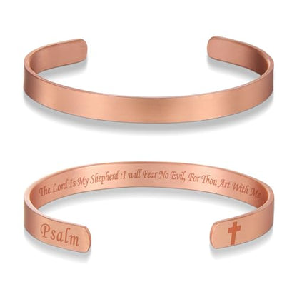MagEnergy Cross Copper Bracelet for Men Women-Engraved Religious Bracelets - style: Psalm 23