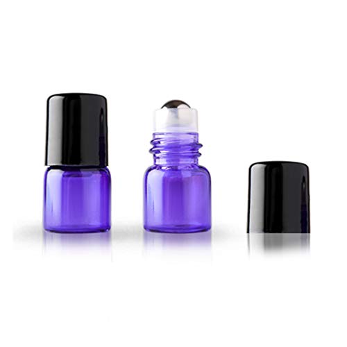 20 Pack Set 1ML Mini Sample Roll Glass Bottles for Essential Oils Roller Refillable Perfume Roll Bottle (1ML Purple) - color: 1ML Purple
