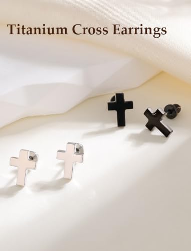 Limerencia Titanium Stud Earrings, Cross Earrings for Sensitive Ears - color: Silver +Butterfly Back