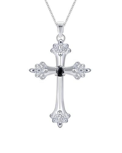 ACECHA Silver Cross Necklace for Women, Crosses Pendant with Birthflower - color: Z Iris