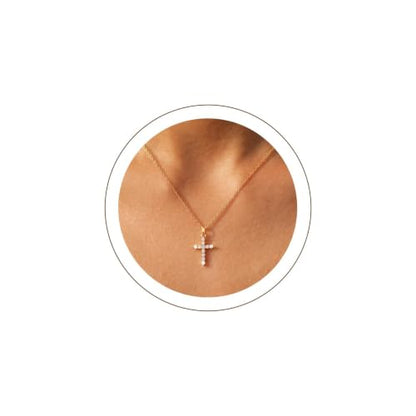 U7 Cross Necklace for Women,CZ Cross Pendant Necklace 18"+2" - color: Gold