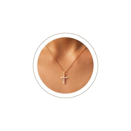 U7 Cross Necklace for Women,CZ Cross Pendant Necklace 18"+2" - color: Gold