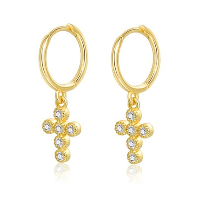 925 Sterling Silver Dangle Earrings Heart Star Cross Drop Earrings Dainty Gold Trendy Cute Earrings for Women - color: Cross, gold