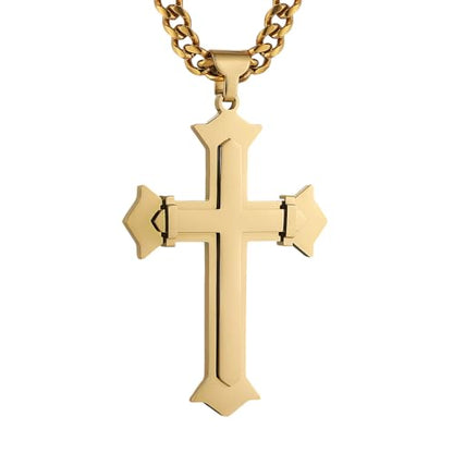 HZMAN Large Stainless Steel Christian Faith Cross Necklace for Men - color: Gold-1
