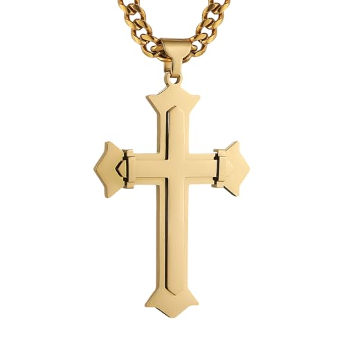 HZMAN Large Stainless Steel Christian Faith Cross Necklace for Men - color: Gold-1