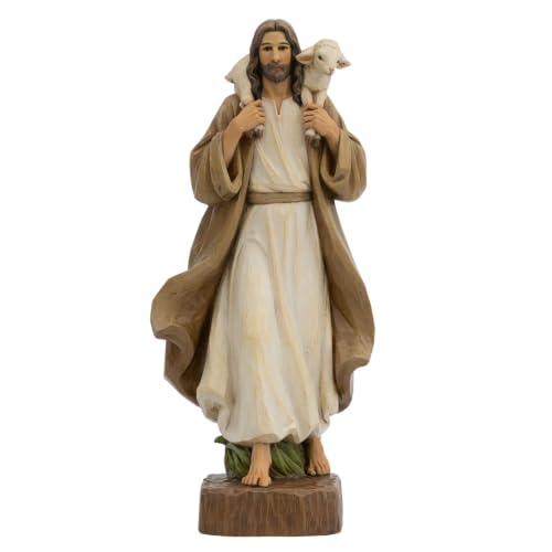 Good Shepherd Jesus Statue with Lamb, 12 Inch Religious Decor - color: Brown
