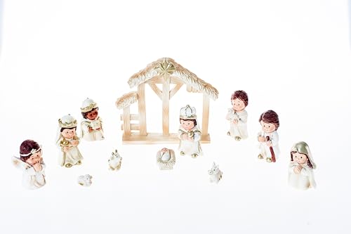 12 Pcs Christmas Nativity Set, Includes 11 Small Resin Figurines and a Manger, Nativity Scene Decor Religious Table Decorations Home Decor - color: White