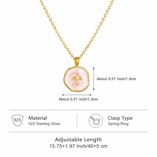 925 Sterling Silver Mother of Pearl Cross Necklace for Women - color: Gold-White